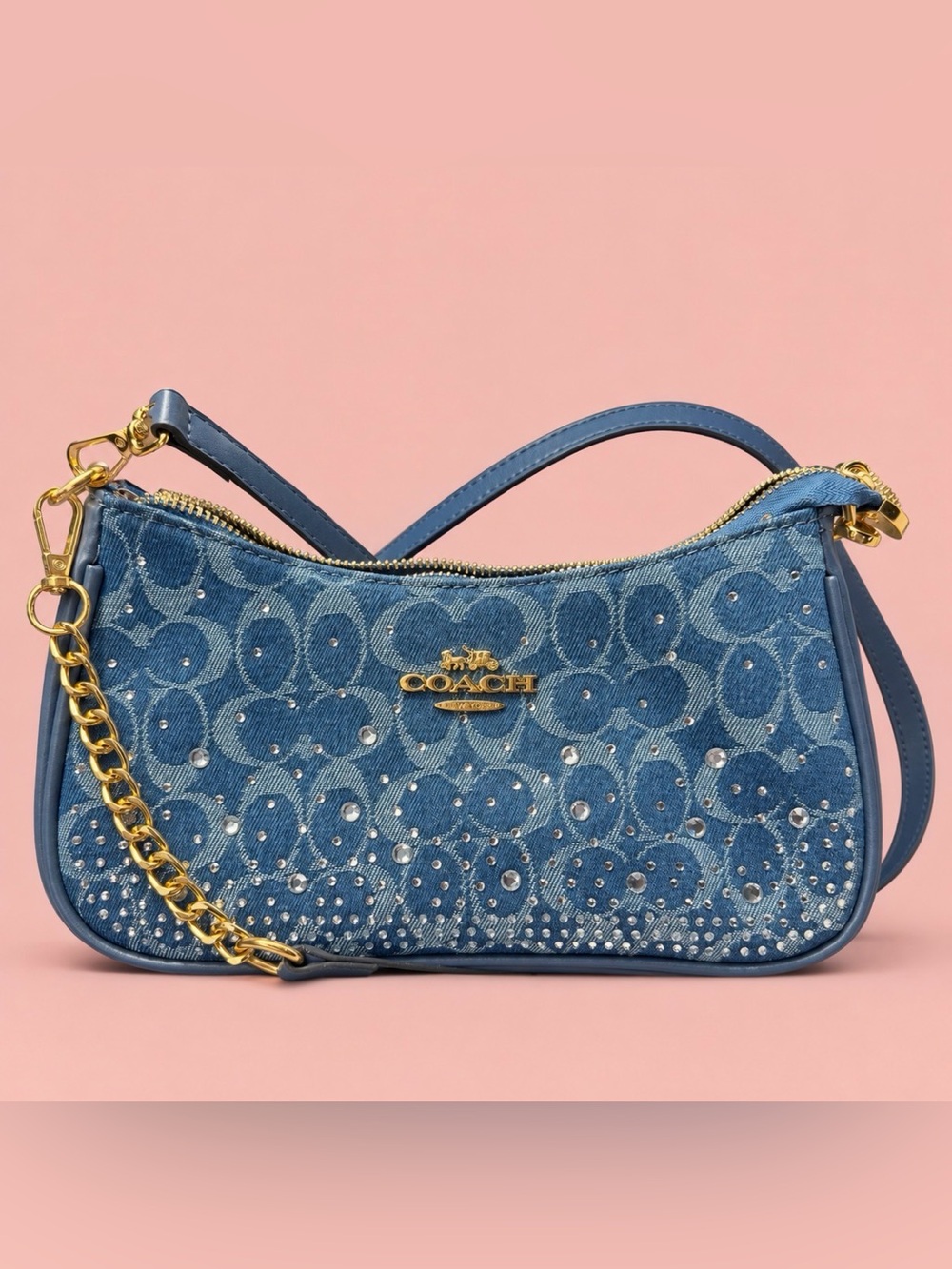 Rhinestone Denim Shoulder Bag